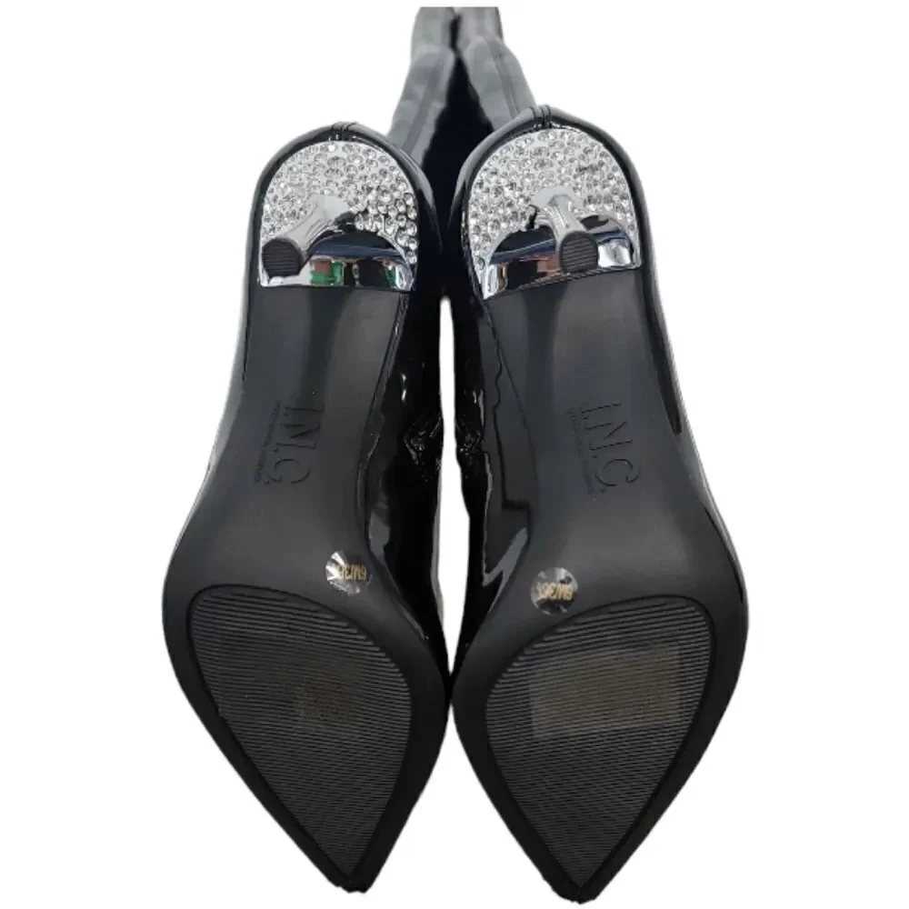 Inc  Black Over the Knee  Patient Leather W Sparkling Toe Piece Black Sz 6M NWT